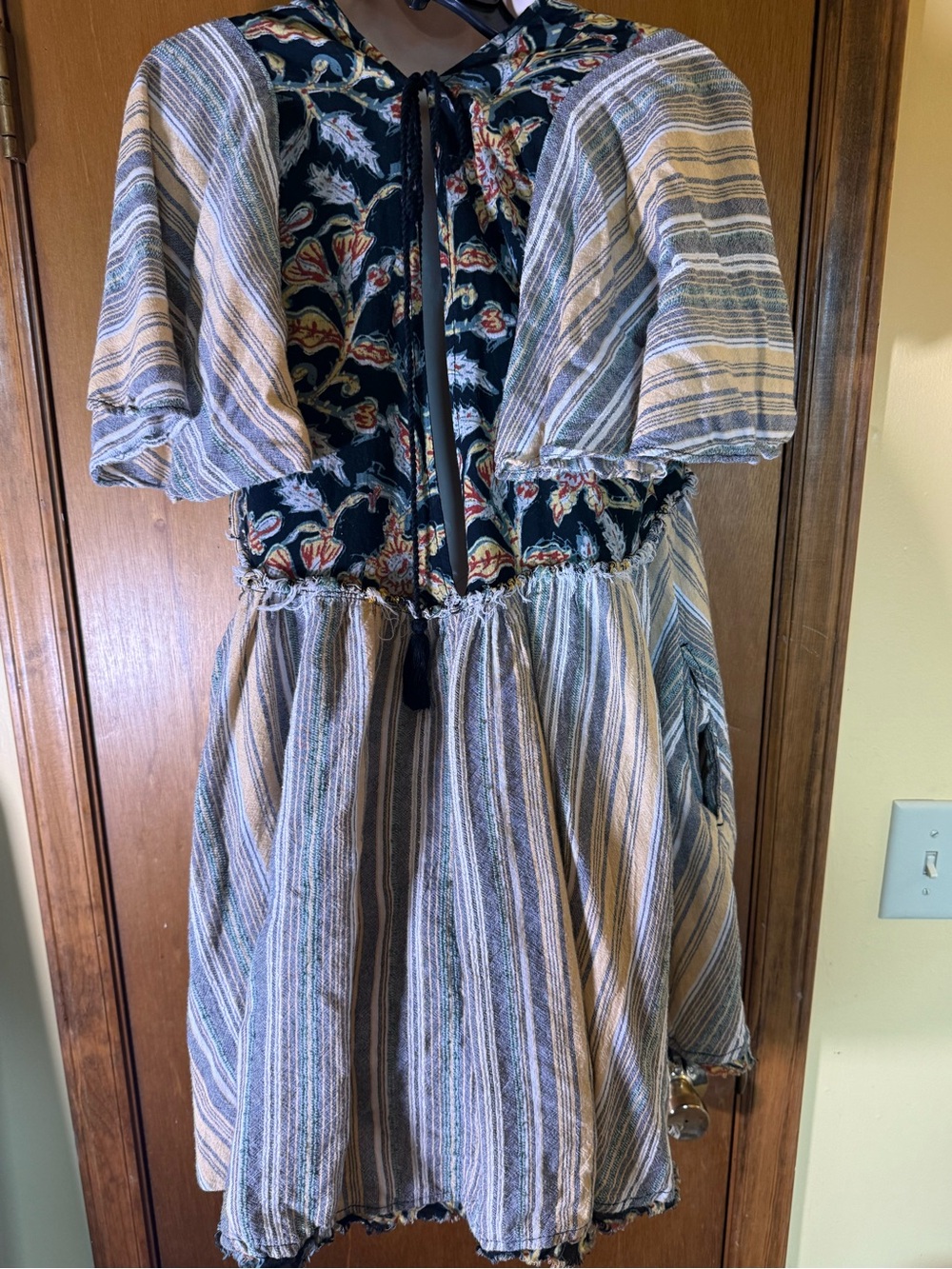 Free People Mixed Print Peasant Blouse in Black, Green, Cream - Picture 5 of 12